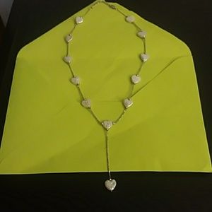 Created pearl silver toned y drop necklace
